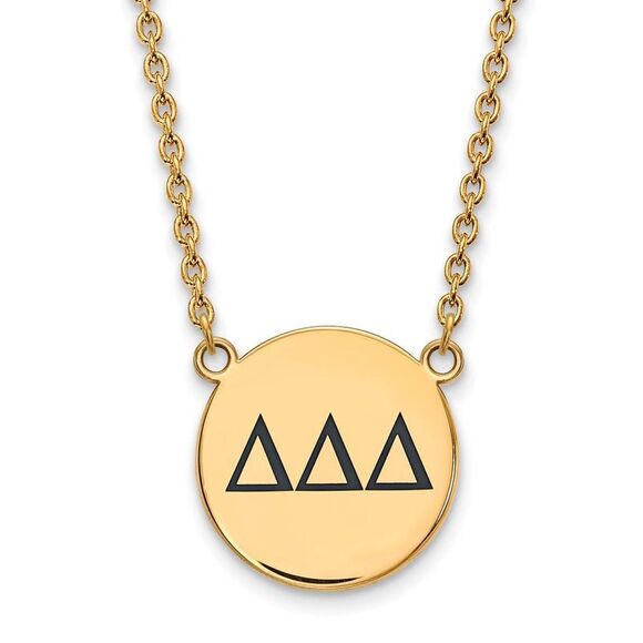 14K Plated Silver Delta Delta Delta Lg Dk Blue Enamel Necklace - Picture 1 of 4